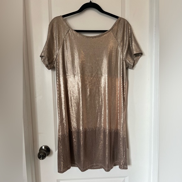 SOLD****FREE PEOPLE METALLIC DRENCHED SEQUIN MINI DRESS ROSEGOLD COMBO - Picture 10 of 13